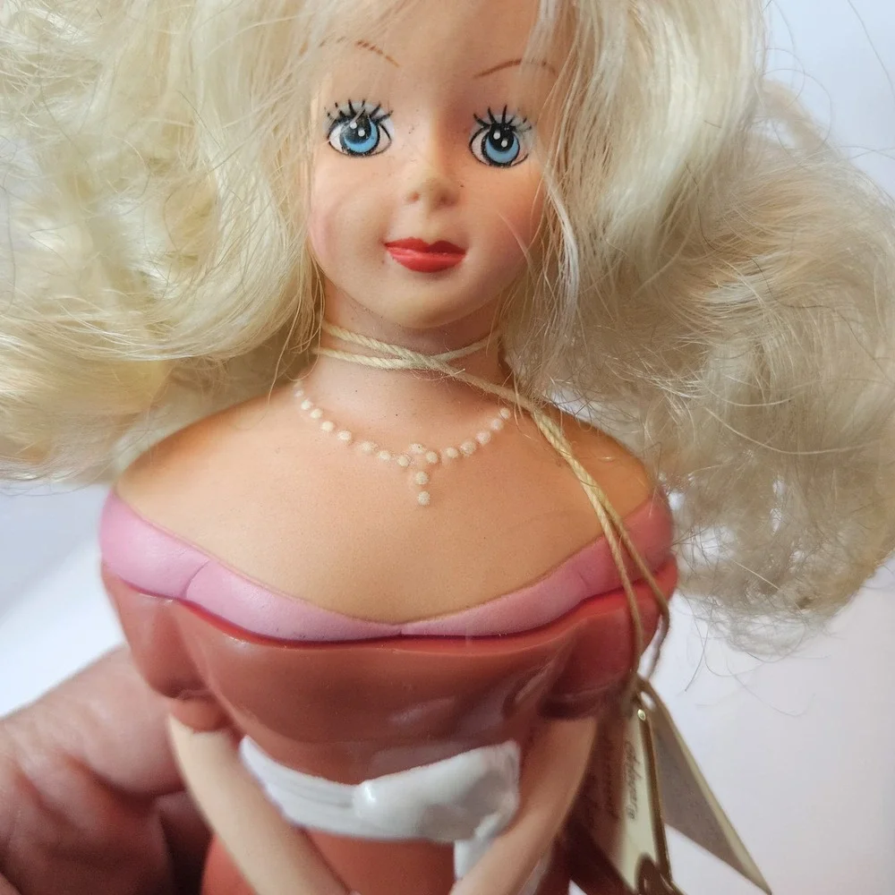 VTG Belcam Bubble Bath Soap Bottle Doll Body Pink Dress Blonde Empty Collectable